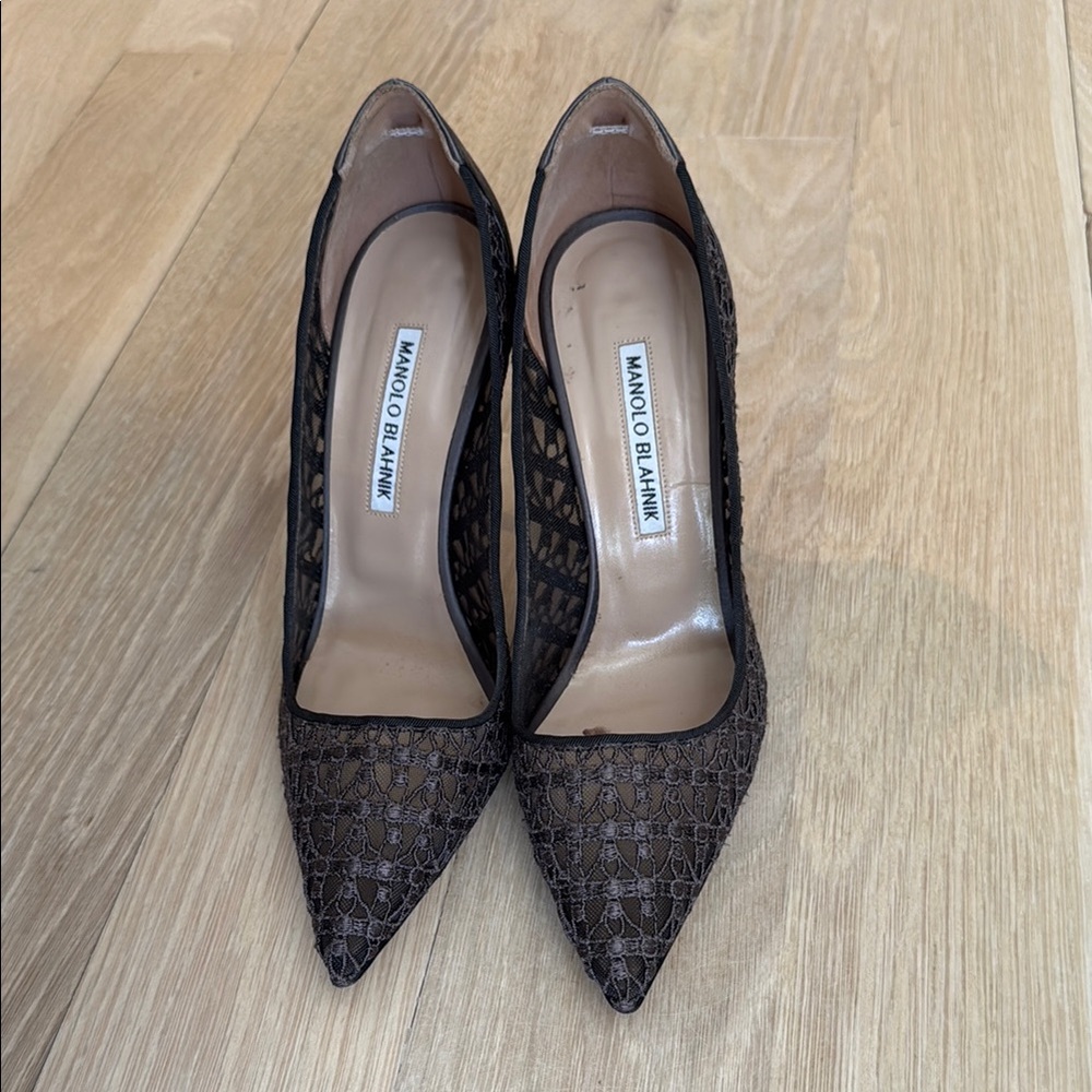 Elegant satin Lace Stiletto Heels Manolo Blahnik - Picture 7 of 7